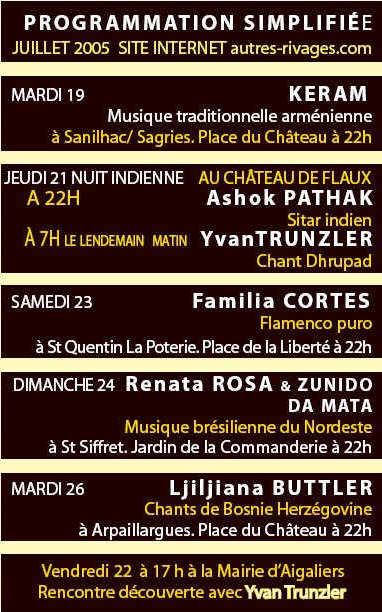 Programmation 2005 : clicker sur le village pour voir le programme et �couter un extrait musical